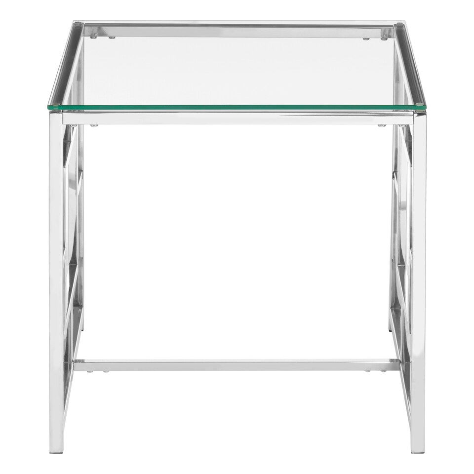 image 1 of Interiors By Premier Contemporary Clear Glass And Silver Base End Table, Tempered Glass Top End Table, Stylish Bedside Table Silver