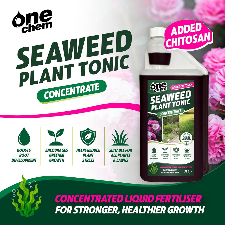 image 1 of One Chem Seaweed Plant Tonic Concentrate 1L- with Chitosan - Makes up to 333L - Boosts Root Development - Reduces Plant Stress - Flowers - Veg & Lawns - Liquid Fertiliser