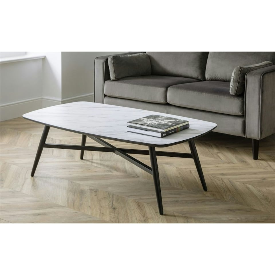 image 1 of White Marble Effect Coffee Table | White | White