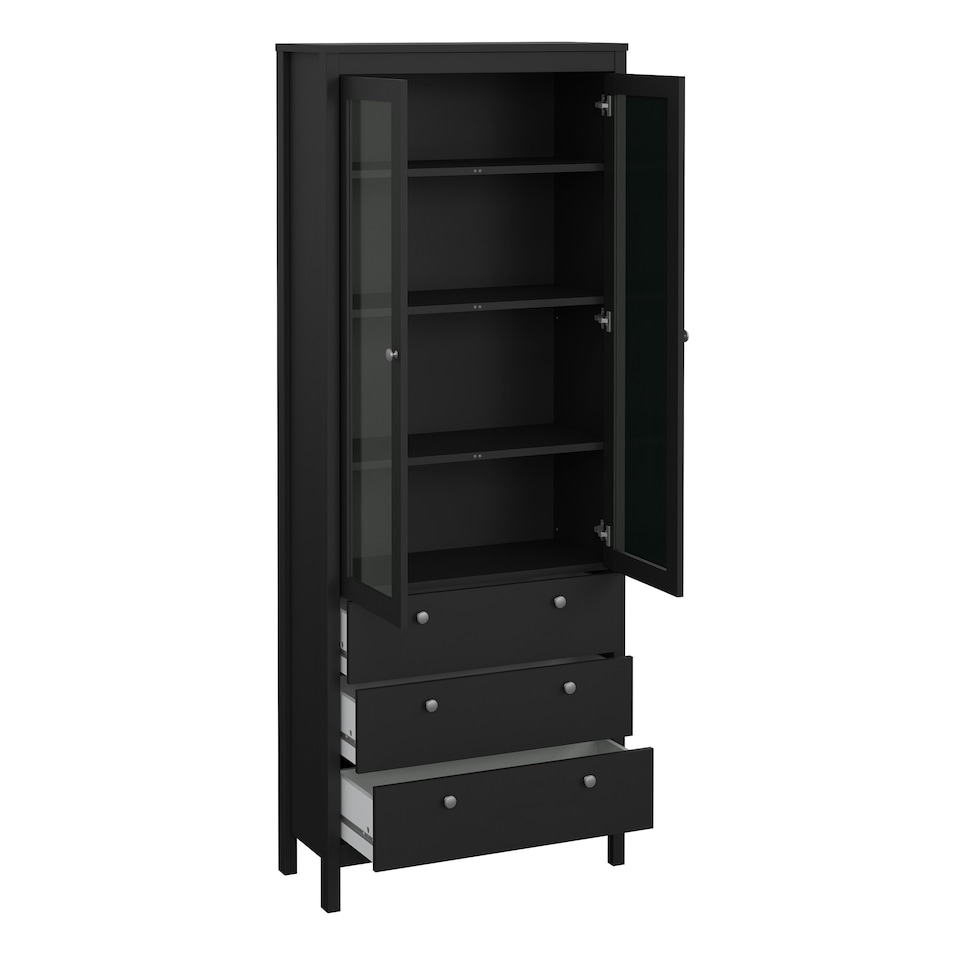 image 1 of Madrid China Cabinet 2 Glass Doors with 3 Drawers in Matt Black