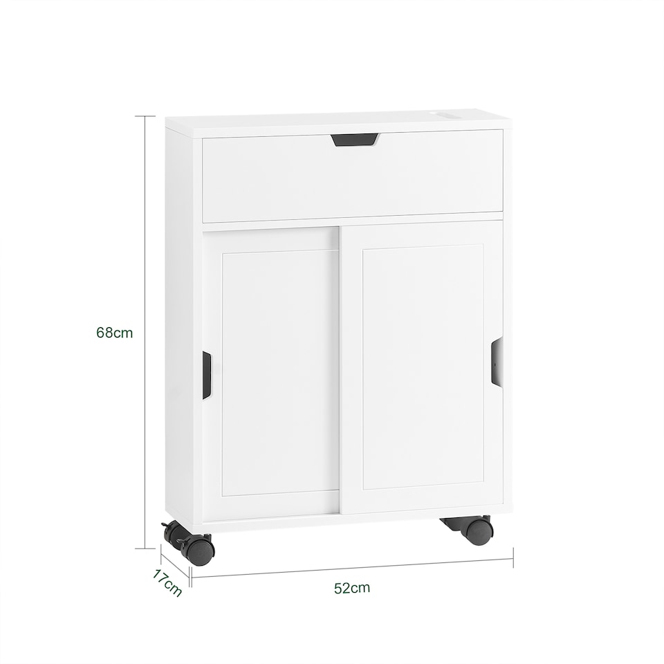 image 1 of SoBuy BZR31-W,Slim Bathroom Cabinet on Wheels with Sliding Doors | White | White | 1