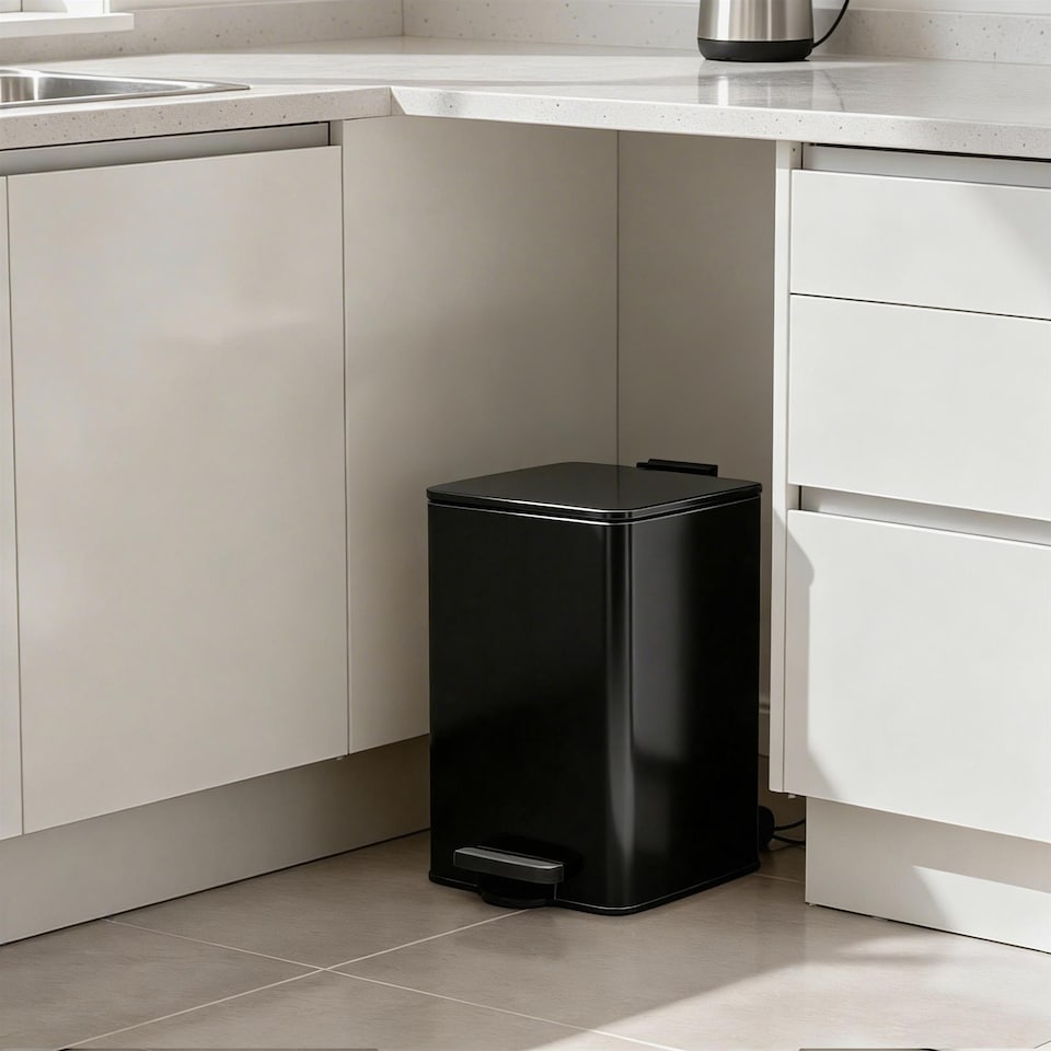image 1 of Harbour Housewares Square Stainless Steel Kitchen Pedal Bin - 20L | Black | Black | One Size