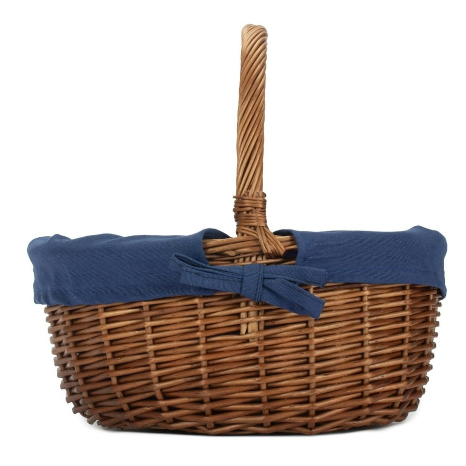 image 1 of Double Steamed Oval Shopping Basket with Lining Blue | Navy Blue | One Size