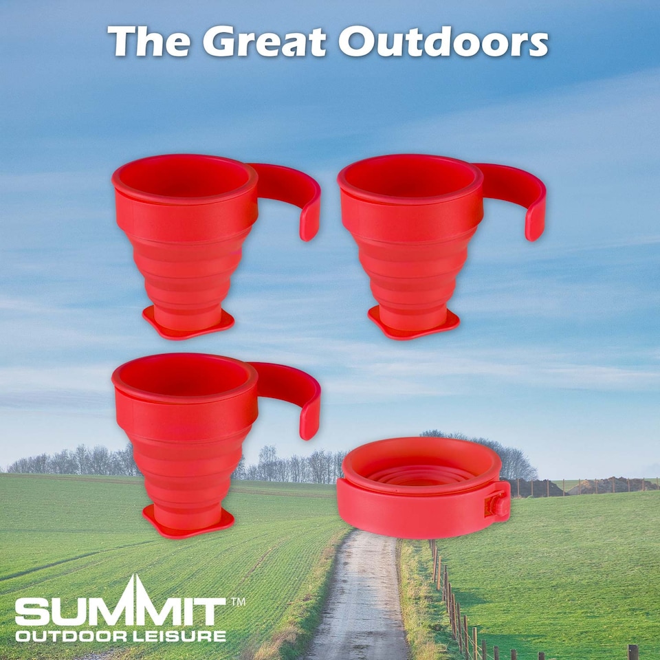 image 1 of PMS Folding Mugs 4-Pack - Silicone Collapsible Cups 8 x 8.5 cm, Red