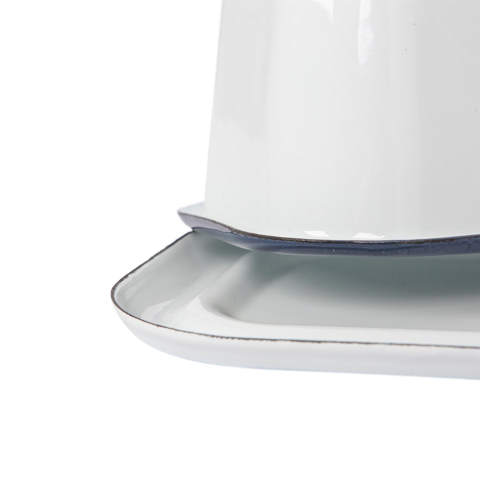 image 1 of Argon Tableware White Enamel Butter Dish - 18.5cm x 10cm - Blue | White | Blue