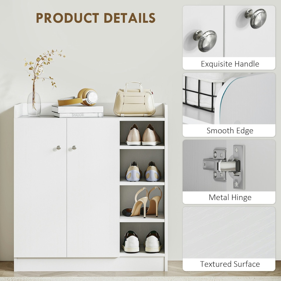 image 1 of HOMCOM Shoe Storage Cabinet Footwear Rack Stand w/Adjustable Shelves White