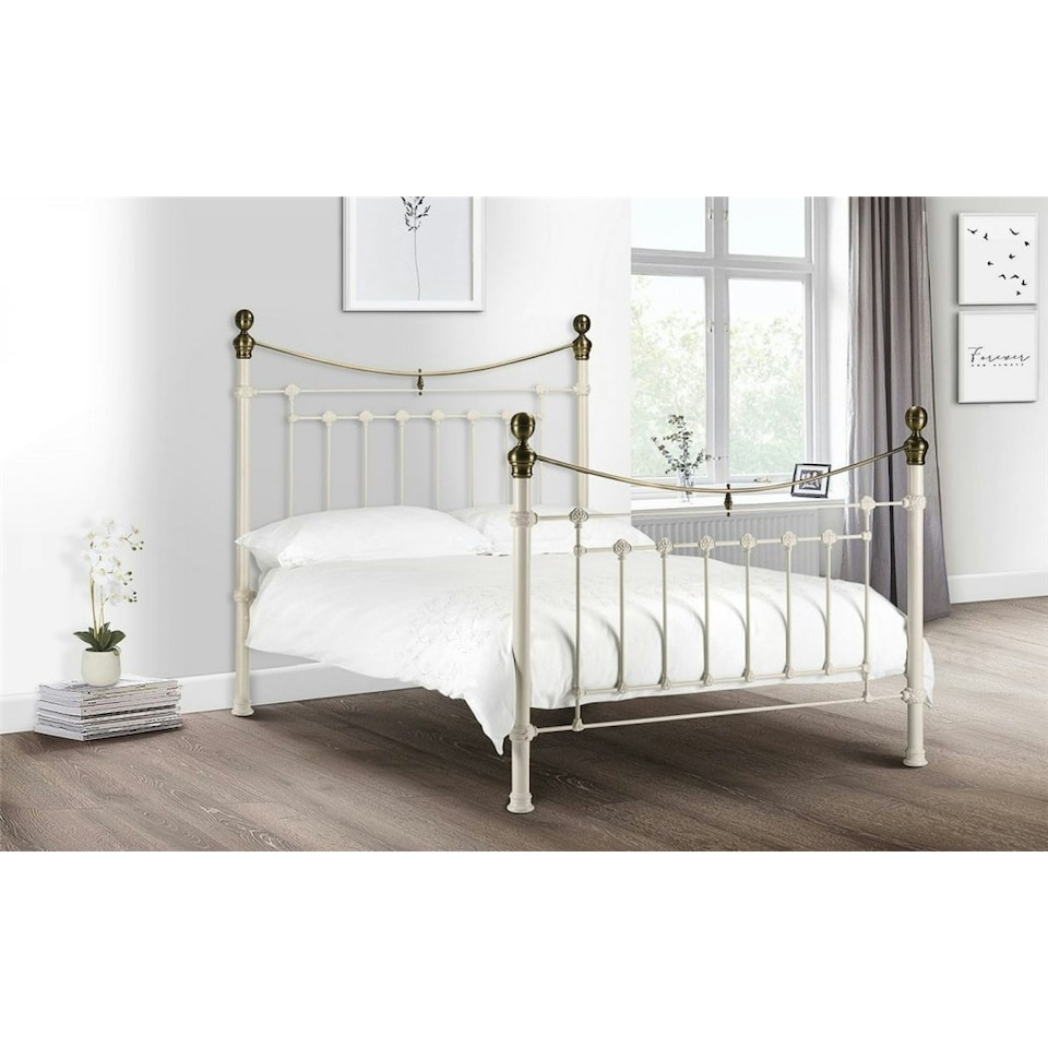 image 1 of Victorian Style Stone White & Gold High End Bed Frame - King Size 5ft (150cm)