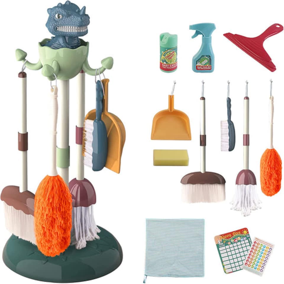 image 1 of Household Cleaning Pretend Play ToyHousehold Cleaning Pretend Play Set with Dinosaur Stand and Accessorieswith Dinosaur Stand and Accessories