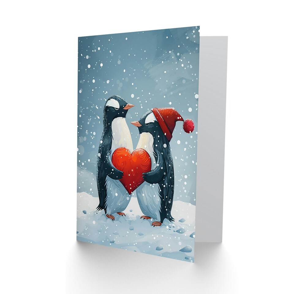 image 1 of Gentoo Penguins Couple Love Heart Blank For Him Or Her Art Xmas Festive Christmas Card
