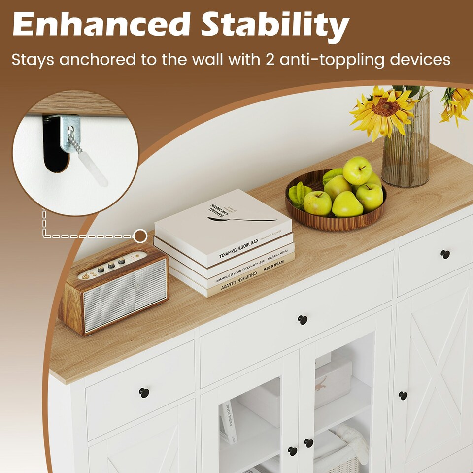 image 1 of COSTWAY Buffet Sideboard Kitchen Storage Cabinet 3 Drawers White White