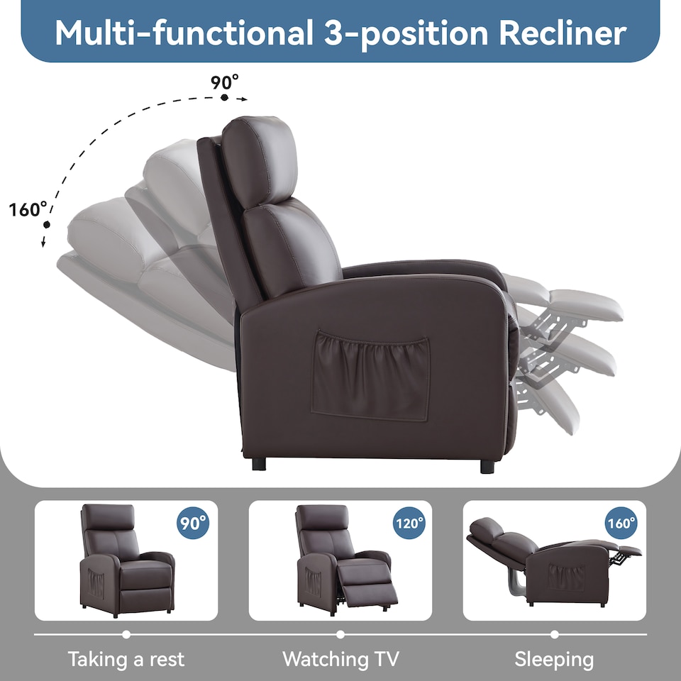 image 1 of MCC Direct Push Back Chair Faux Leather Reclining Pushback Armchair Sofa