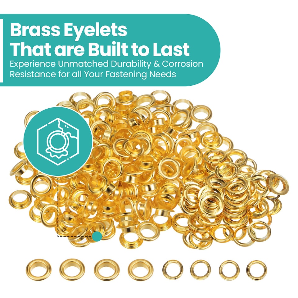 image 1 of 14mm Brass Eyelets with Washers for Arts & DIY Projects - 50 Pcs