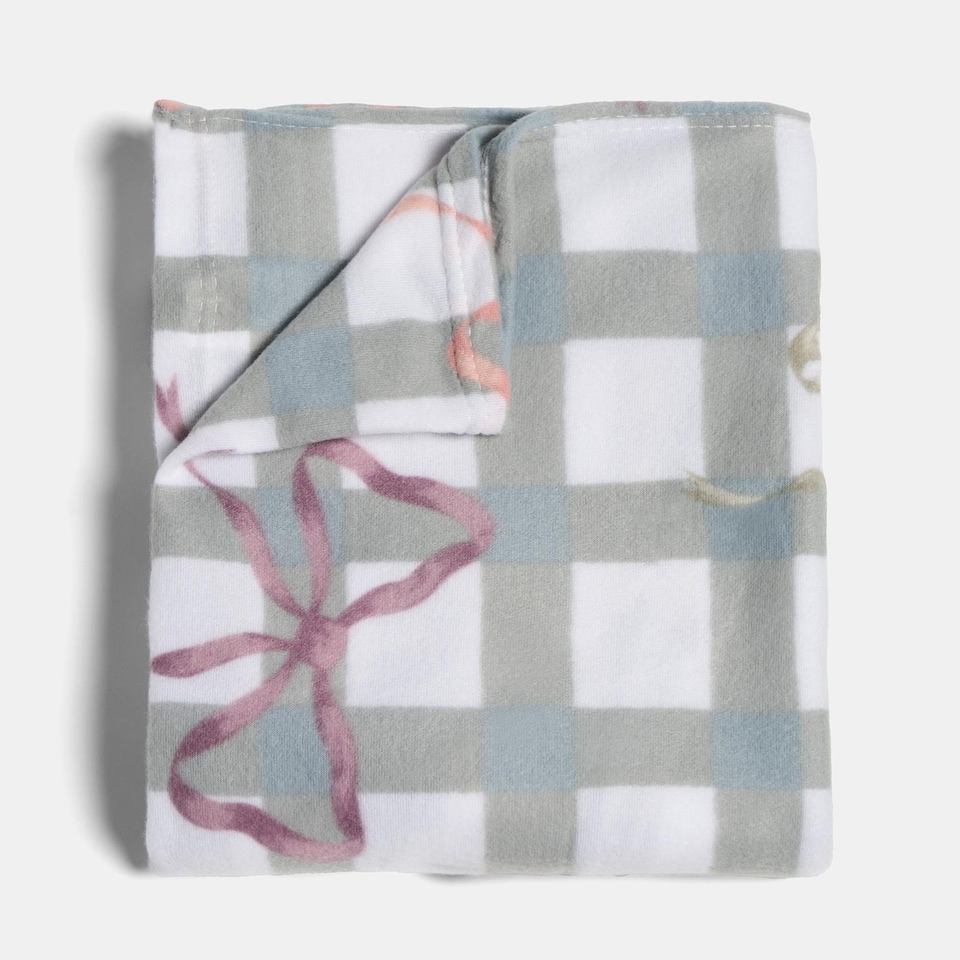 image 1 of OHS Bow Gingham Polar Fleece Throw Blanket Lightweight Bedspread | Blue