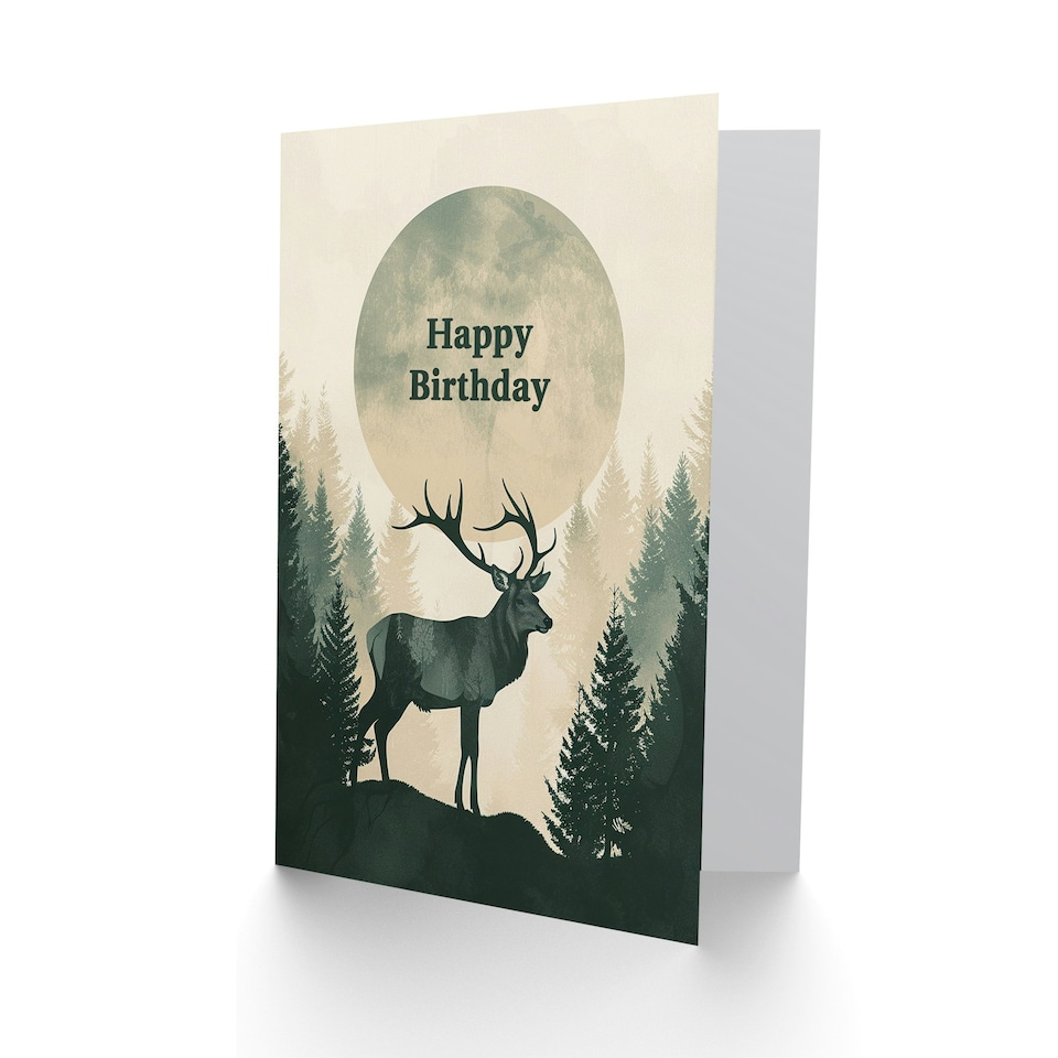 image 1 of Stag By Full Moon Forest Woodland Abstract Him Birthday Card