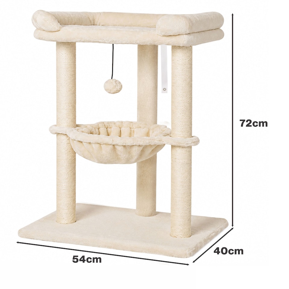 image 1 of Skylos Cat Tree Tower Bed with Hammock Ball Scratching Post Large Perch Beige
