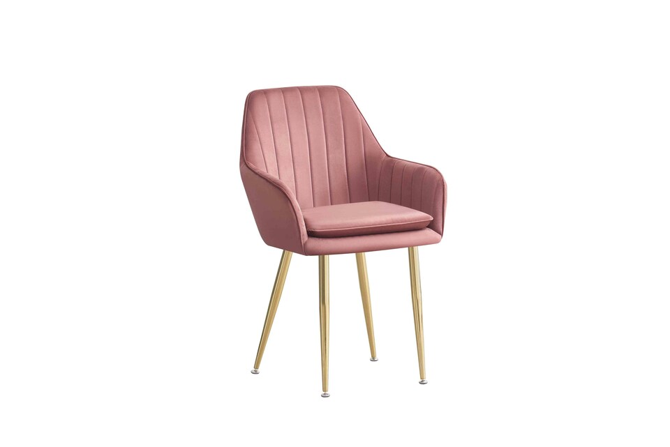 image 1 of MOF Dining chair Armchair with Armrest & Backrest Upholstered seat with Metal legs T05 | Pink