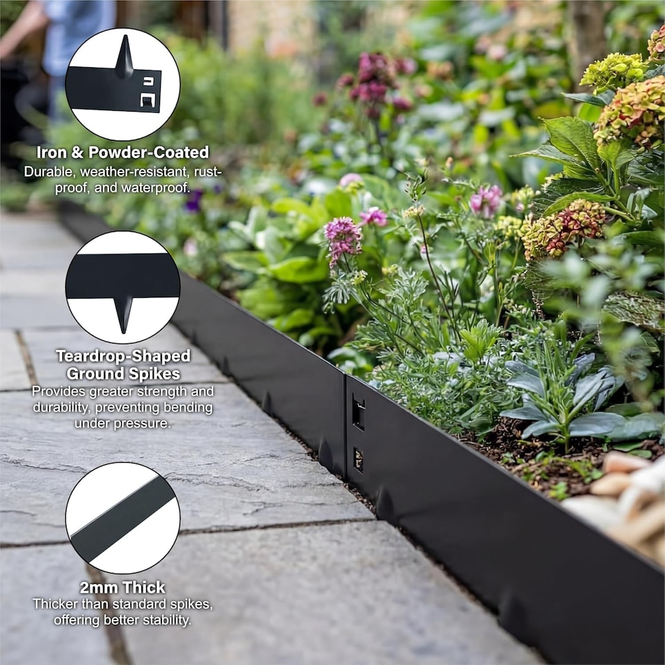 image 1 of 5m Anthracite Galvanised Steel Lawn Edging Garden Border Flexible Strip - 8cm
