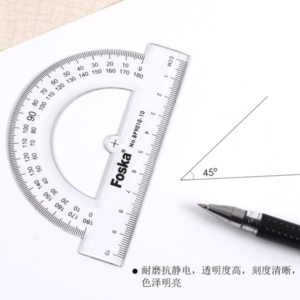image 1 of 10cm Plastic 180 Degree Protractor