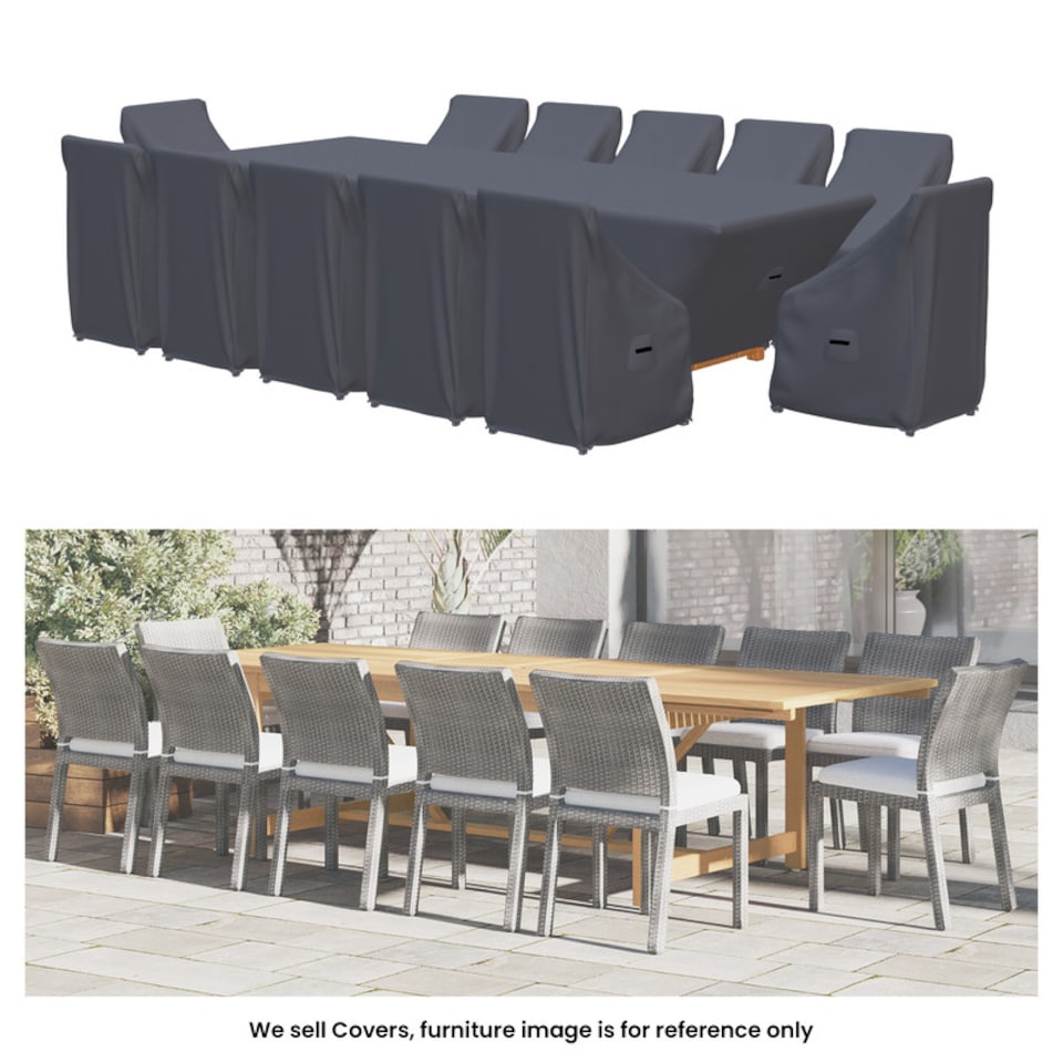 image 1 of Covers and all Anautica 12-Person Outdoor Dining Set Covers Water-Repellent UV-Resistant Polyester with Tie-Downs, 26 W x 21 D x 36.5 H x 21 H