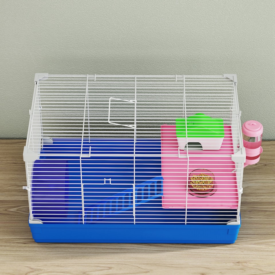 image 1 of PawHut Hamster Cage Pet Animal Travel Cage Box Double Layers w/ Accessories