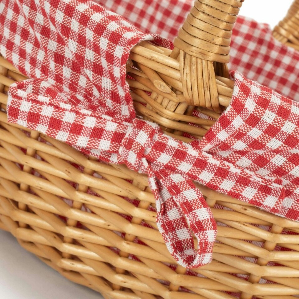 image 1 of Cotton Lined Full Buff Willow Child’s Shopping Basket Red | Red Checked | One Size