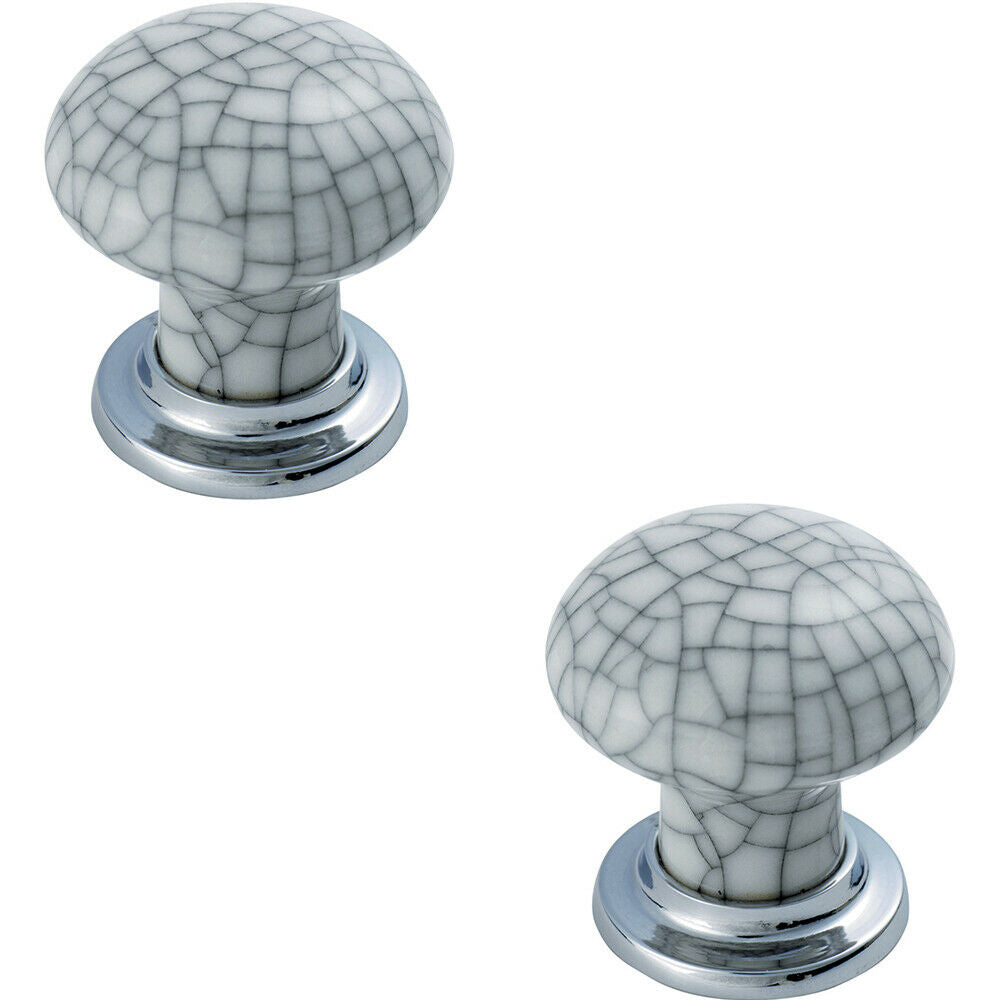 Loops 2x Porcelain Mushroom Cupboard Door Knob Glaze Design Polished & Matt Chrome