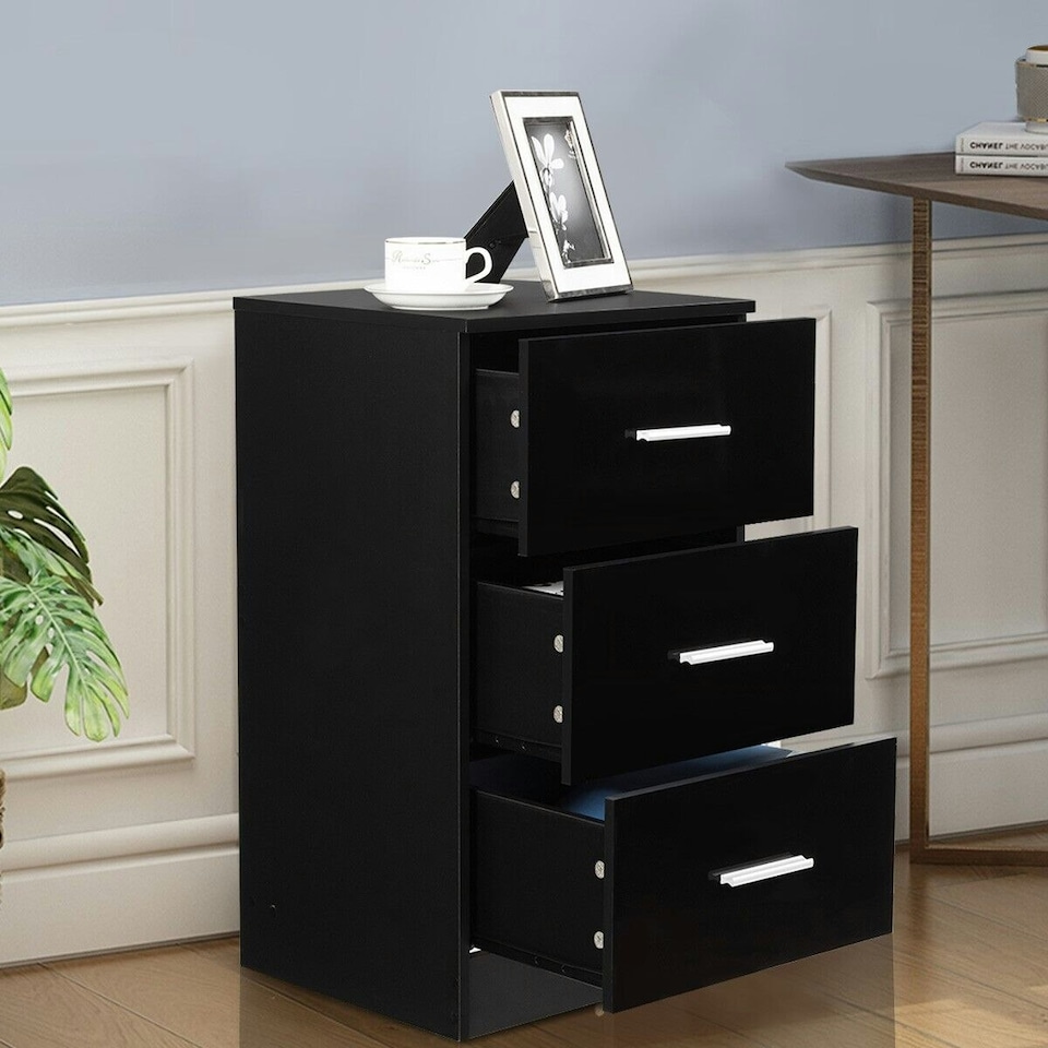 image 1 of COSTWAY NightStand 3-Drawer Chest Storage Organizer Black | Black
