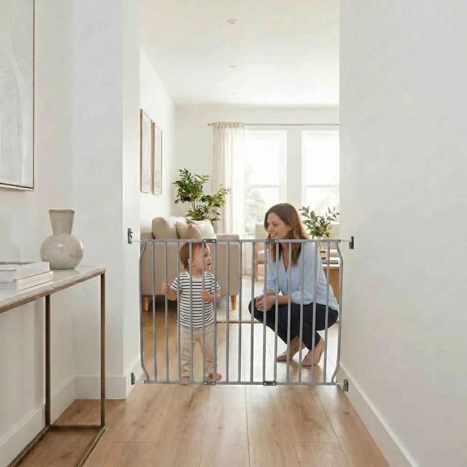 image 1 of Safetots Eco Screw Fit Baby Gate, Grey, 110cm - 120cm, Stair Gate for Toddler and Baby, Screw Fit Safety Barrier, Easy Installation Safety Gate