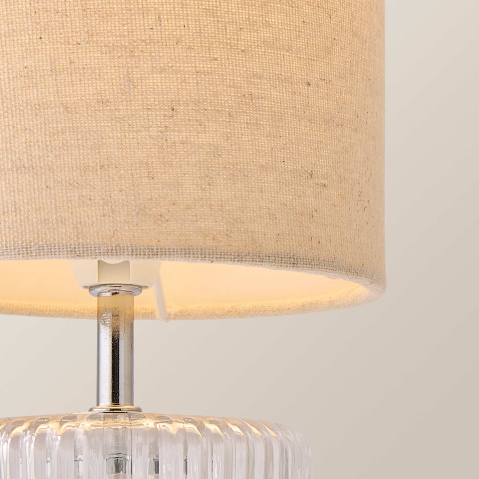 image 1 of ValueLights Betty Clear Glass Table Lamp with Natural Lamp Shade