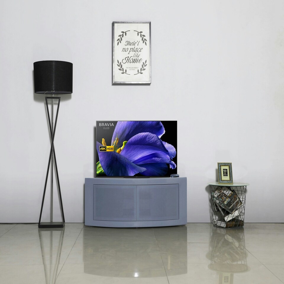 image 1 of Centurion Supports PANGEA Grey Beam-Thru CurvedTru-Corner 32"-50" TV Cabinet Grey