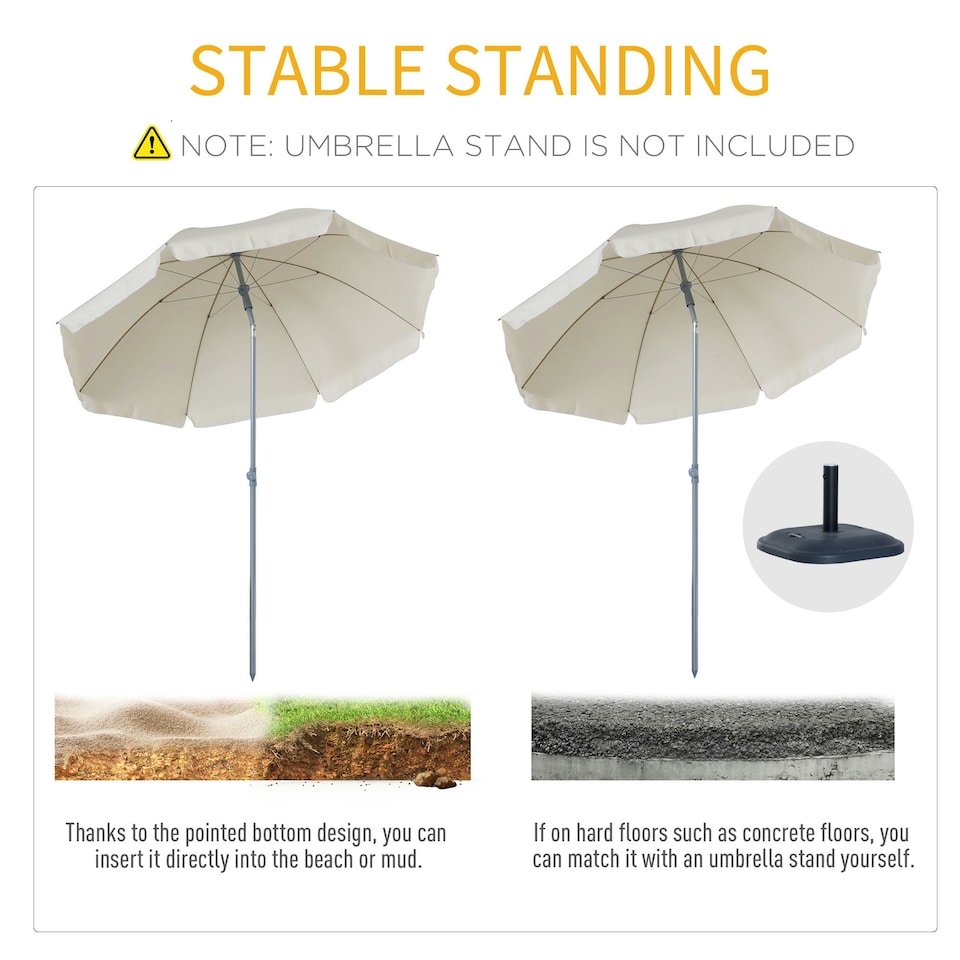 image 1 of Outsunny 2.2m Tilt Garden Parasol Beach Umbrella Patio Sun Shade Cream White