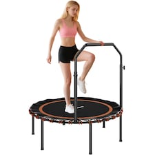 SPORTNOW 40'' Foldable Fitness Trampoline, Mini Trampoline Bungee Rebounder with 5-Level Adjustable Handle for Adults Indoor Outdoor Exercise, Orange | Orange
