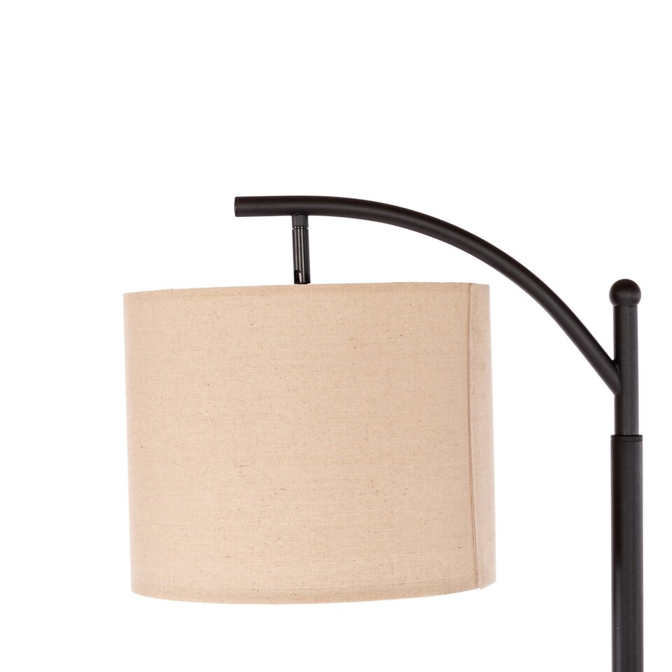 image 1 of Black Floor Standing Lamp Reading Light & Linen Fabric Lampshade - Includes Bulb | Black
