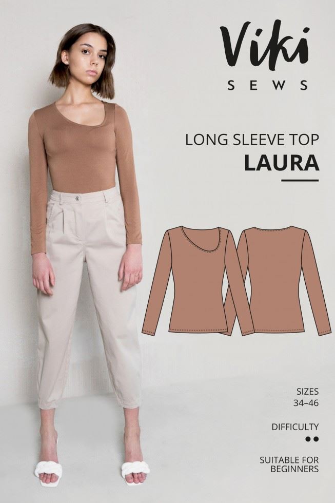 Vikisews Laura Long Sleeve Top Paper Sewing Pattern â Womenâs Top, UK Sizes Uk 4â16, Easy