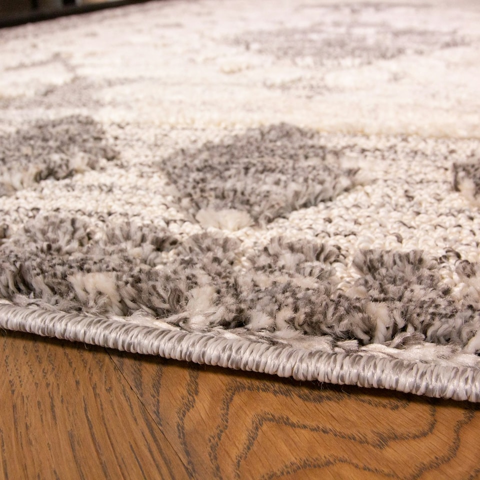 image 1 of KUKOON Grey Cream Geometric Loop Pile Living Room Area Rug 120cm x 170cm | Grey