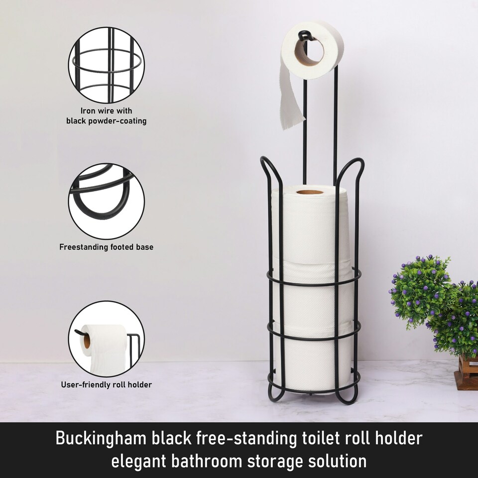 image 1 of Buckingham Floor Standing Toilet Roll Holder - Black