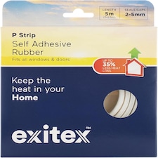 Exitex Self Adhesive P Strip Seal 5m Draught Proofing Rubber, Seals Gaps 2mm to 5mm | White
