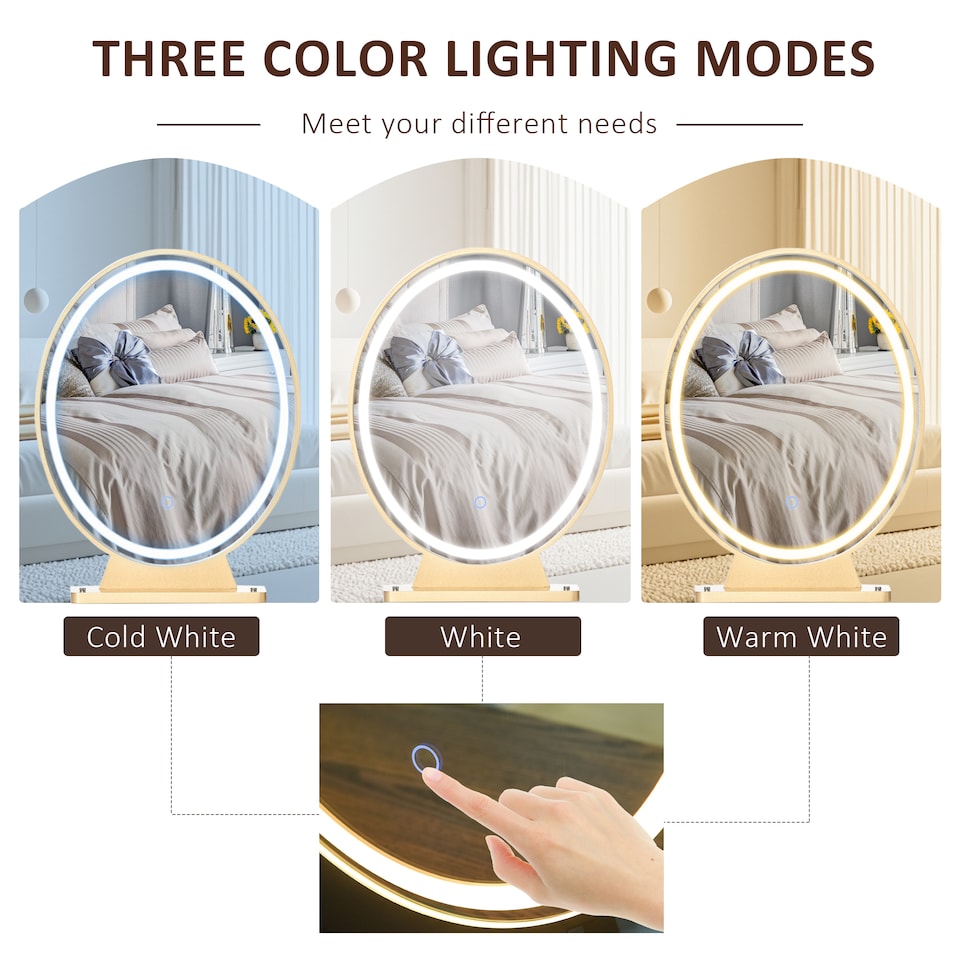 image 1 of HOMCOM Dressing Table with LED Mirror and Cushioned Stool, Vanity Desk with Acrylic Lipstick Holder and 2 Drawers, Makeup Table for Bedroom, White