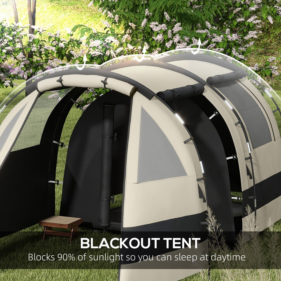image 1 of Outsunny Blackout Camping Tent with Bedroom & Living Room for 4-5 Person, Black