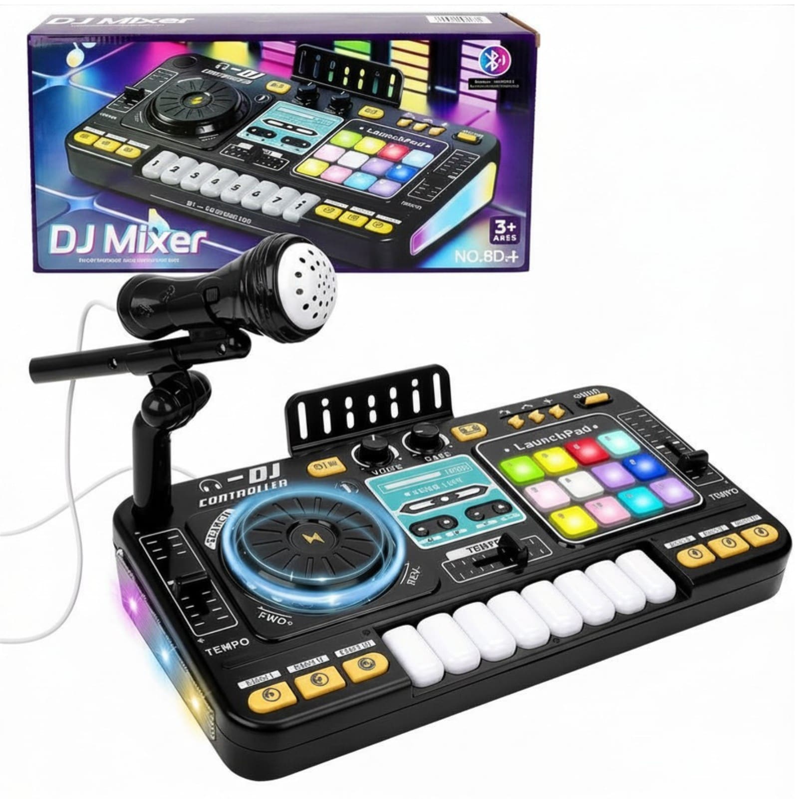 Kids DJ Music Mixer Table Set – Interactive Musical Toy with Microphone, Disco Lights, Piano Keys, Drum Pads & 100+ Sound Effects – Rechargeable DJ Board for Boys & Girls Ages 3–12, Perfect Party & Learning Gift