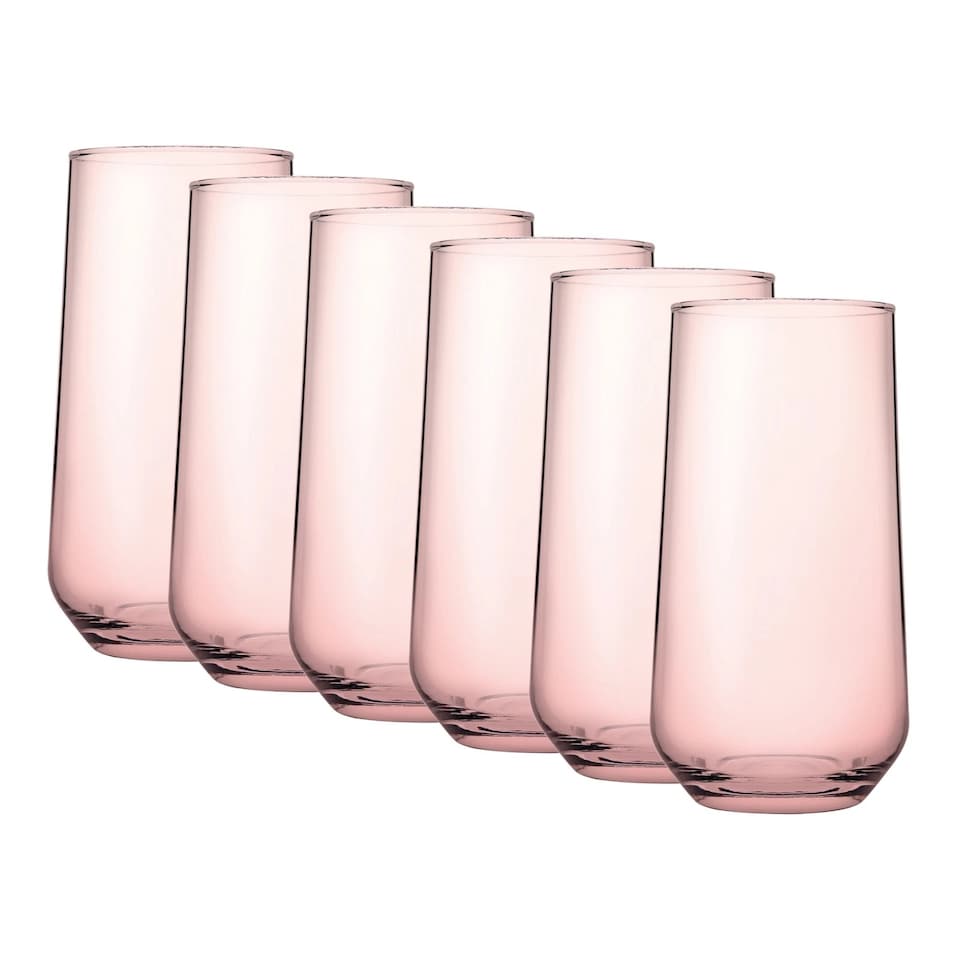 image 1 of Allegra Coloured Glasses Highball Tumbler Tall Short Cocktails Juice | Multi | Pink 6 Highball & 6 Tumbler Glasses