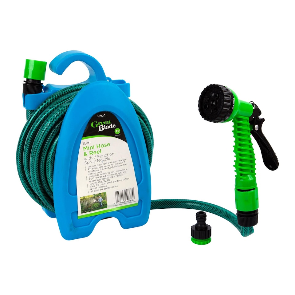 image 1 of Green Blade Mini Hose with Spray Gun - 10m - Green