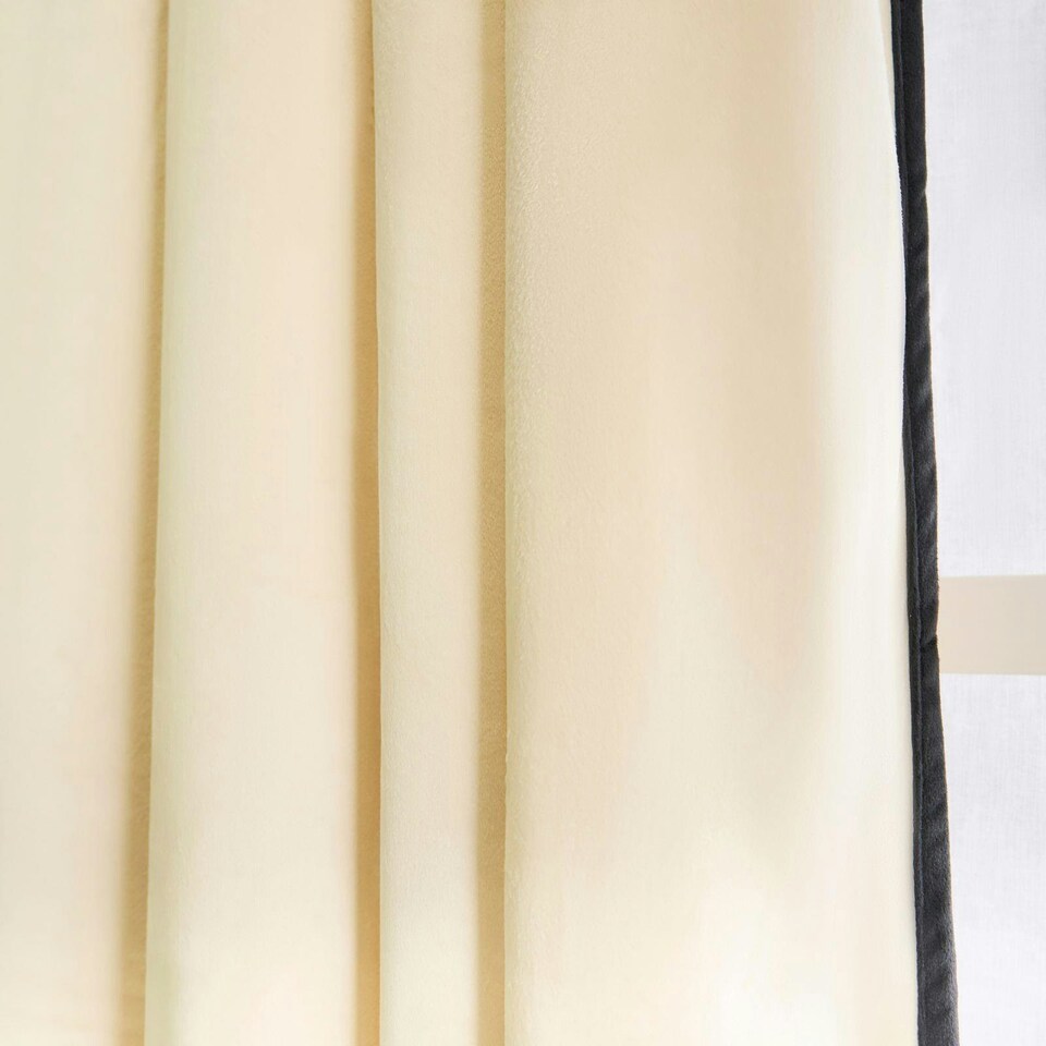 image 1 of OHS Piped Edge Velvet Light Reducing Insulated Panel Pair Eyelet Curtains, 66x90" Multi | Cream/Black