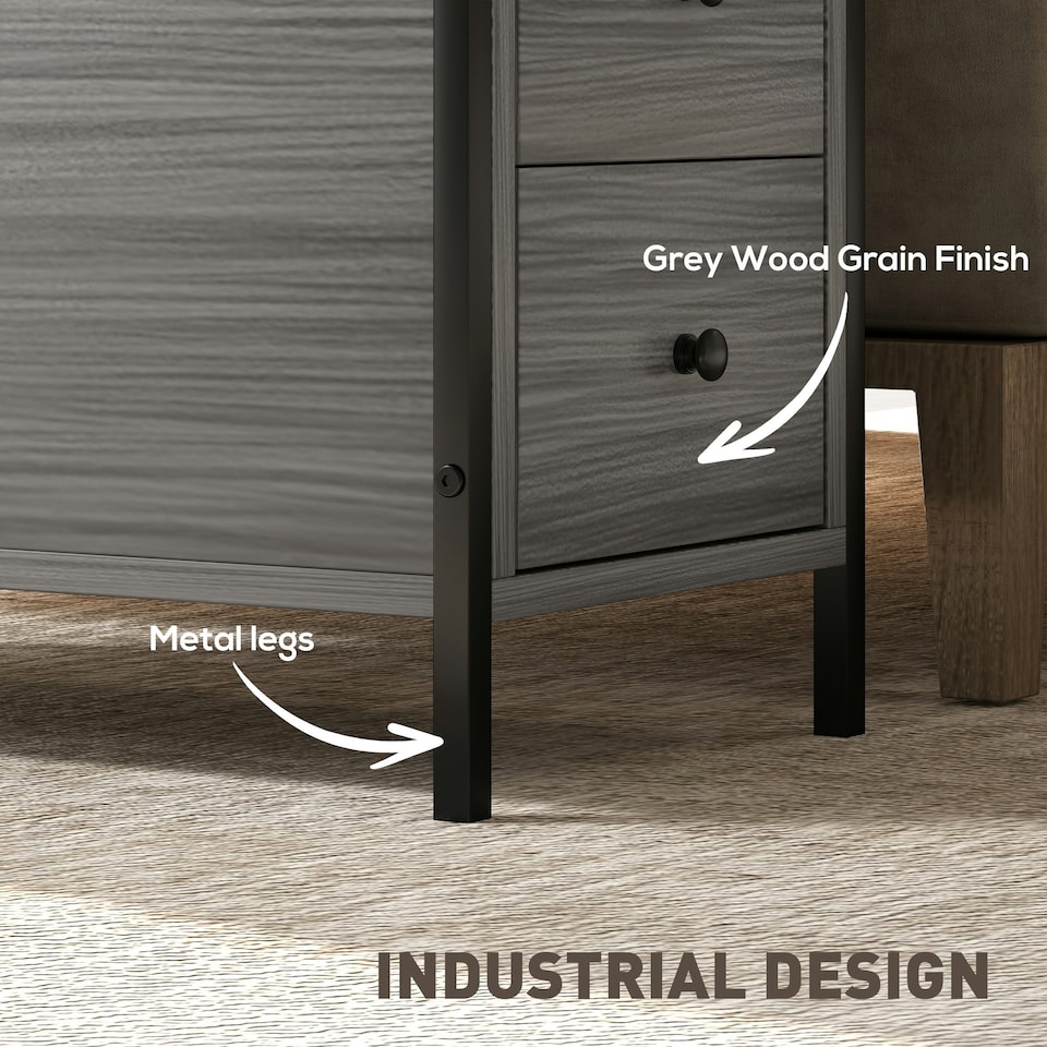 image 1 of HOMCOM Narrow End Table, Sofa Side Table with 2 Drawers Storage Shelf, Grey Grey