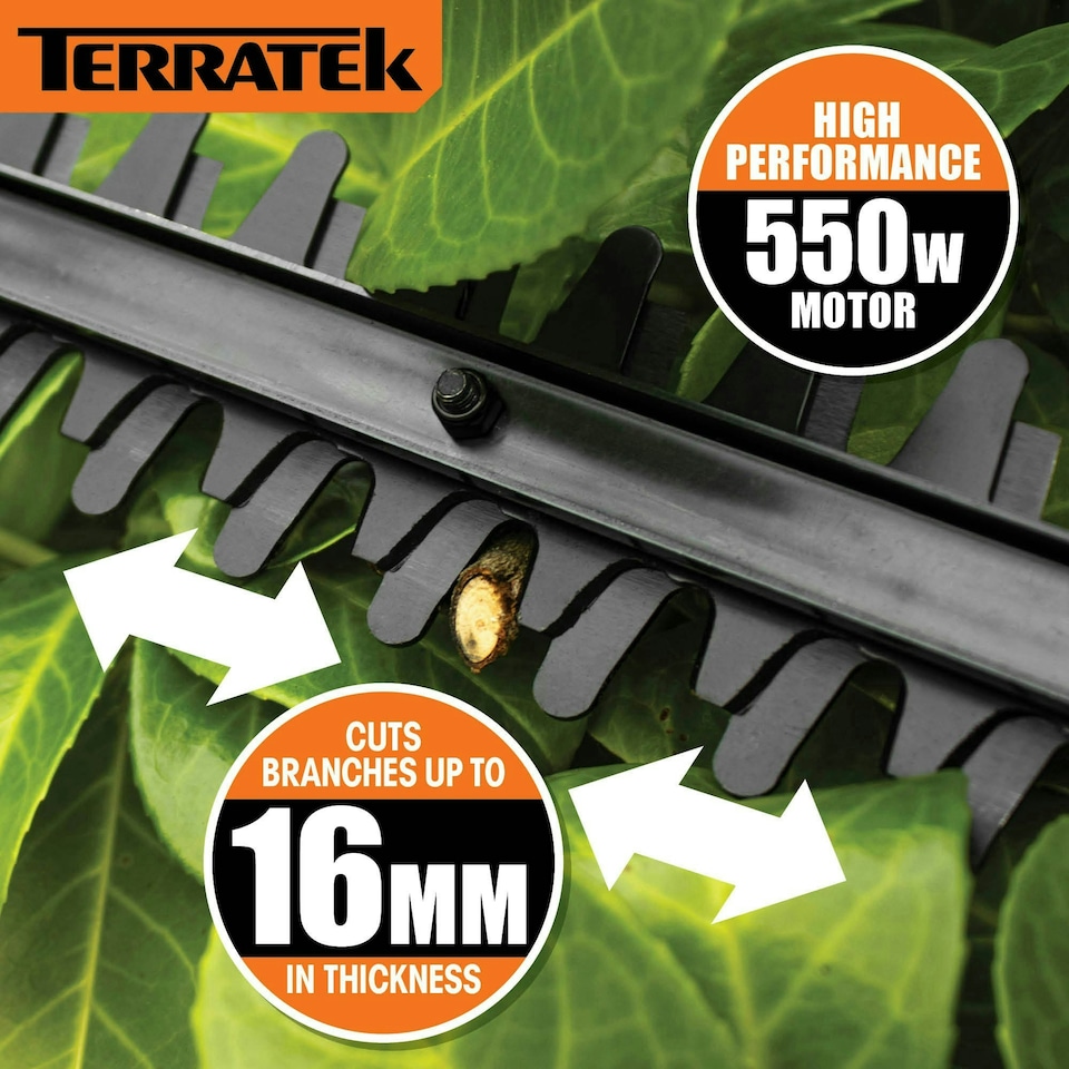 image 1 of Terratek 550W 2.5m Electric Long Reach Hedge Trimmer | Grey | Grey | 1