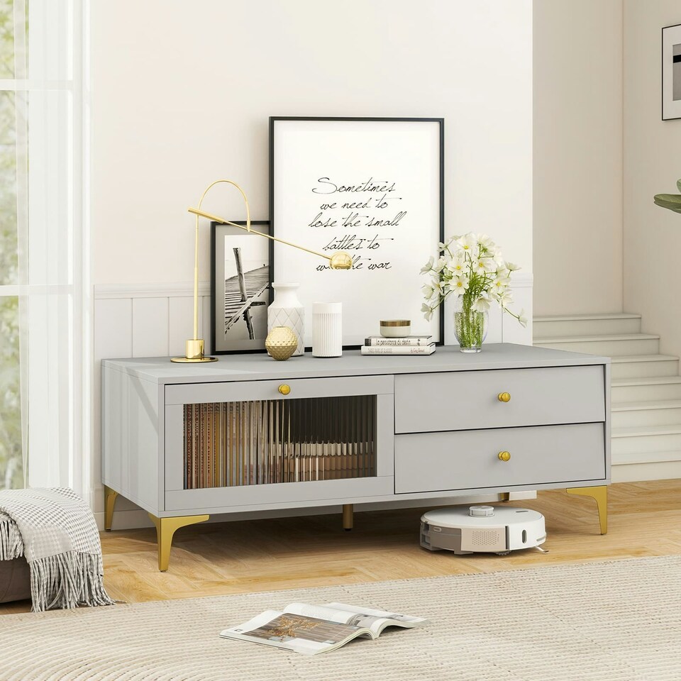 image 1 of COSTWAY TV Stand for 55 Inches 120cm Entertainment Center Grey