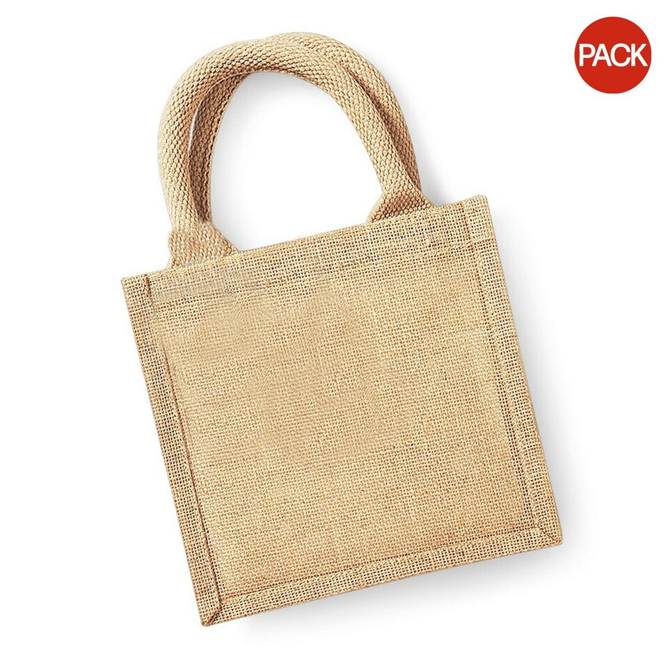 image 1 of Westford Mill Jute Mini Gift Bag (6 Litres) (Pack Of 2) - Natural - One Size