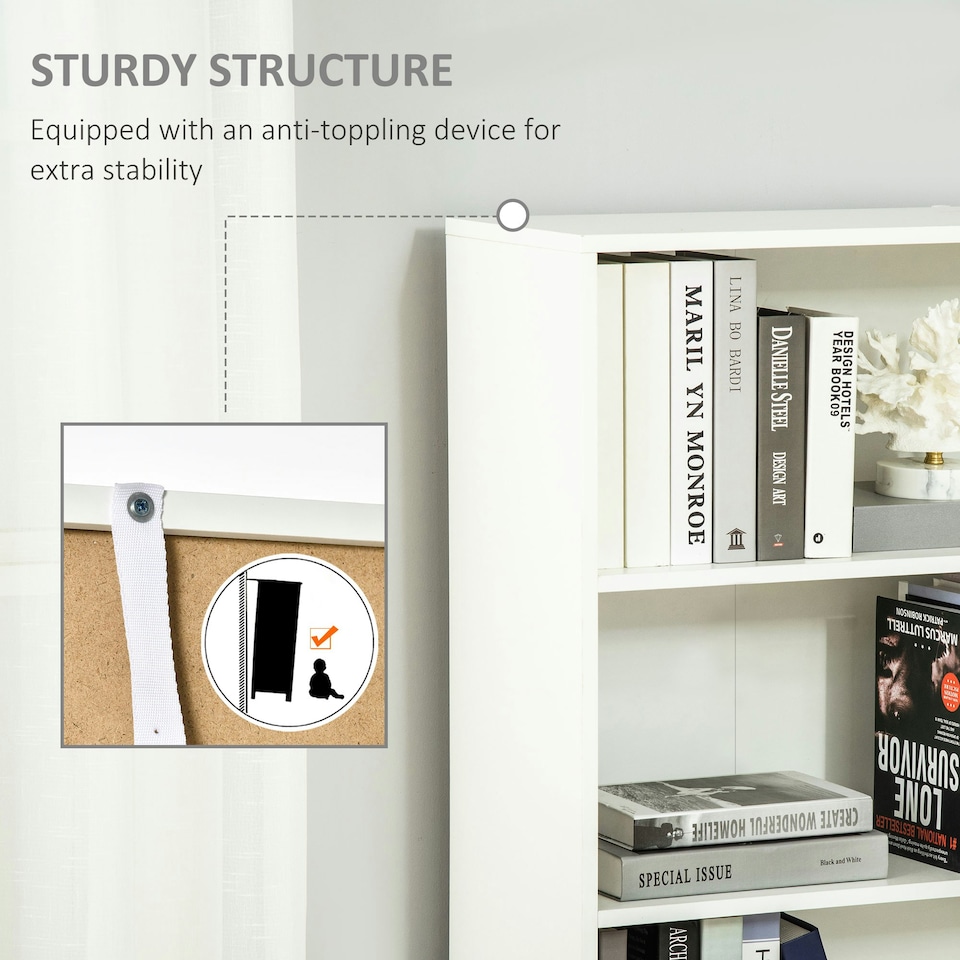 image 1 of HOMCOM 2 Door 4 Shelves Bookcase Wooden Storage Cabinet Display Unit White Oak