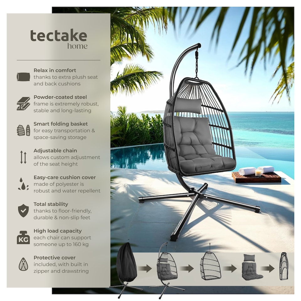 image 1 of Egg Chair Ariane - swing seat with frame, thick cushions, protective cover | Grey | dark grey | One Size | 1