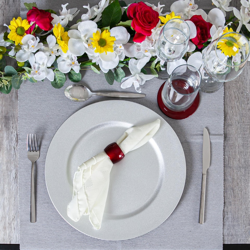 image 1 of Argon Tableware Metallic Charger Plates - 33cm - Silver - Pack of 6 | Silver | Silver